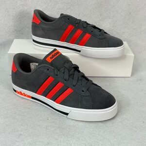 NWOB Adidas Neo Kids Daily Team Youth 3.5 Gray/Red Suede Lace Up Sneakers